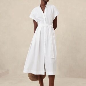 Banana Republic Women’s Tie-Waist Midi Shirt Dress White Size M Minimalist Chic